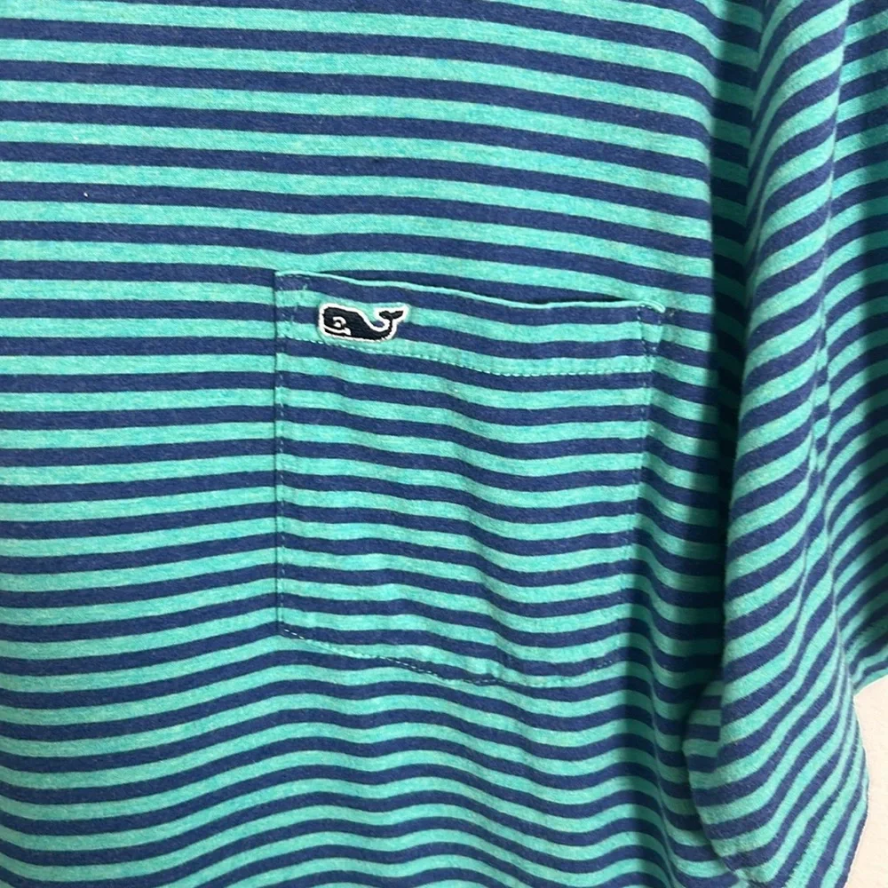 Vineyard Vines Men’s Navy and Teal Striped Pocket T-Shirt 100% Pima Cotton Sz M - Picture 2 of 10